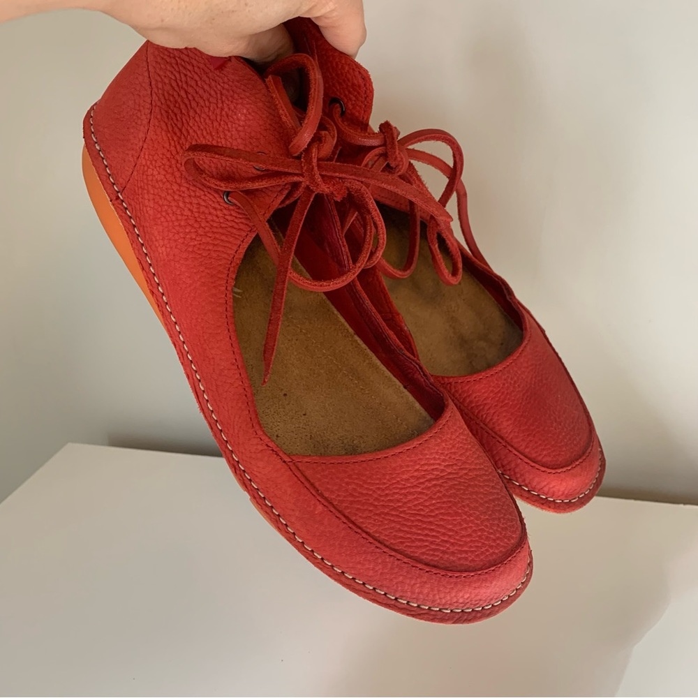 Camper Lightweight Leather Red Lace Up Ankle Flats